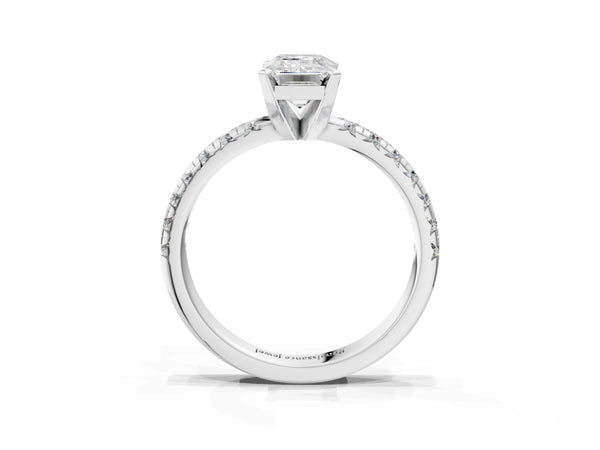 Sterling Silver Emerald Cut Solitaire Engagement Ring Setting with Large Round Accent Band