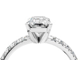 Silver Emerald Cut Diamond Solitaire Pavé Engagement Ring with Round Band and Prong Setting_5