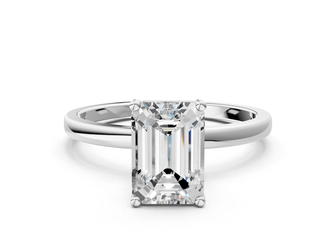 Silver Emerald Cut Diamond Solitaire Ring with Classic Band and Four-Prong Setting_7