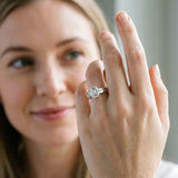 Silver Emerald Cut Diamond Solitaire Ring with Engraved Band and Four-Prong Setting_98