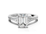Silver Emerald Cut Diamond Solitaire Ring with Pavé Band and Prong Setting_36