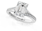 Silver Emerald Cut Diamond Solitaire Ring with Pavé Band and Prong Setting_37