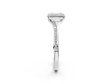 Silver Emerald Cut Diamond Solitaire Ring with Pavé Band and Prong Setting_38
