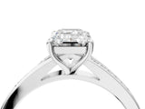 Silver Emerald Cut Diamond Solitaire Ring with Pavé Band and Prong Setting_40