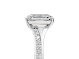 Silver Emerald Cut Diamond Solitaire Ring with Pavé Band and Prong Setting_41