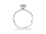 Silver Emerald Cut Diamond Solitaire Ring with Round  Pavé Band and Four-Prong Setting_43
