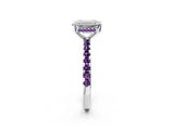 Silver Emerald Cut Diamond Solitaire Ring with Round with Amethyst side stone Pavé Band and Four-Prong Setting_14