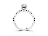 Silver Emerald Cut Diamond Solitaire Ring with Round with Amethyst side stone Pavé Band and Four-Prong Setting_15