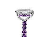Silver Emerald Cut Diamond Solitaire Ring with Round with Amethyst side stone Pavé Band and Four-Prong Setting_17