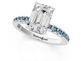 Silver Emerald Cut Diamond Solitaire Ring with Round with Aquamarine side stone Pavé Band and Four-Prong Setting_13