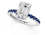 Silver Emerald Cut Diamond Solitaire Ring with Round with Blue Sapphire side stone Pavé Band and Four-Prong Setting_13