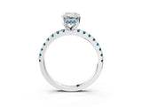 Silver Emerald Cut Diamond Solitaire Ring with Round with Blue Topaz side stone Pavé Band and Four-Prong Setting_15