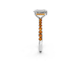 Silver Emerald Cut Diamond Solitaire Ring with Round with Citrine side stone Pavé Band and Four-Prong Setting_14