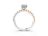 Silver Emerald Cut Diamond Solitaire Ring with Round with Citrine side stone Pavé Band and Four-Prong Setting_15