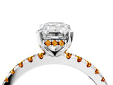 Silver Emerald Cut Diamond Solitaire Ring with Round with Citrine side stone Pavé Band and Four-Prong Setting_16