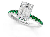 Silver Emerald Cut Diamond Solitaire Ring with Round with Emerald side stone Pavé Band and Four-Prong Setting_13