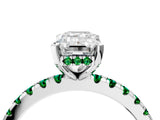 Silver Emerald Cut Diamond Solitaire Ring with Round with Emerald side stone Pavé Band and Four-Prong Setting_16