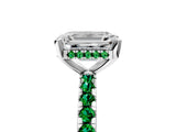 Silver Emerald Cut Diamond Solitaire Ring with Round with Emerald side stone Pavé Band and Four-Prong Setting_17