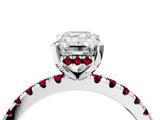 Silver Emerald Cut Diamond Solitaire Ring with Round with Garnet side stone Pavé Band and Four-Prong Setting_16