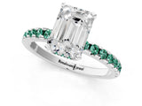 Silver Emerald Cut Diamond Solitaire Ring with Round with Green Sapphire side stone Pavé Band and Four-Prong Setting_13