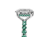 Silver Emerald Cut Diamond Solitaire Ring with Round with Green Sapphire side stone Pavé Band and Four-Prong Setting_17