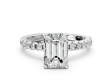 Silver Emerald Cut Diamond Solitaire Ring with Round with Moissanite side stone Pavé Band and Four-Prong Setting_12