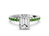 Silver Emerald Cut Diamond Solitaire Ring with Round with Peridot side stone Pavé Band and Four-Prong Setting_12