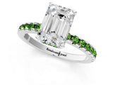 Silver Emerald Cut Diamond Solitaire Ring with Round with Peridot side stone Pavé Band and Four-Prong Setting_13