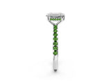Silver Emerald Cut Diamond Solitaire Ring with Round with Peridot side stone Pavé Band and Four-Prong Setting_14