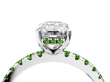 Silver Emerald Cut Diamond Solitaire Ring with Round with Peridot side stone Pavé Band and Four-Prong Setting_16