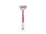 Silver Emerald Cut Diamond Solitaire Ring with Round with Pink Sapphire side stone Pavé Band and Four-Prong Setting_14
