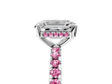 Silver Emerald Cut Diamond Solitaire Ring with Round with Pink Sapphire side stone Pavé Band and Four-Prong Setting_17