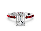 Silver Emerald Cut Diamond Solitaire Ring with Round with Ruby side stone Pavé Band and Four-Prong Setting_12