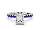 Silver Emerald Cut Diamond Solitaire Ring with Round with Tanzanite side stone Pavé Band and Four-Prong Setting_12