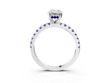 Silver Emerald Cut Diamond Solitaire Ring with Round with Tanzanite side stone Pavé Band and Four-Prong Setting_15