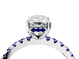Silver Emerald Cut Diamond Solitaire Ring with Round with Tanzanite side stone Pavé Band and Four-Prong Setting_16
