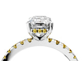 Silver Emerald Cut Diamond Solitaire Ring with Round with Yellow Sapphire side stone Pavé Band and Four-Prong Setting_16