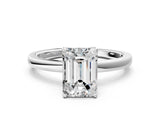 Silver Emerald Cut Diamond Solitaire Ring with Thin Band and Prong Setting_12