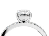 Silver Emerald Cut Diamond Solitaire with Pave Band and Four-Prong Setting 4