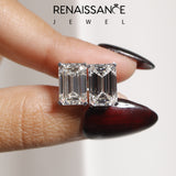 Silver Emerald Cut Diamond Stud Earrings_526