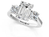 Silver Emerald Cut Diamond Three-Stone Engagement Ring with Prong Setting and Pavé Band_44