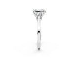 Silver Emerald Cut Diamond Three-Stone Engagement Ring with Prong Setting and Pavé Band_45