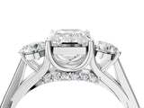 Silver Emerald Cut Diamond Three-Stone Engagement Ring with Prong Setting and Pavé Band_47