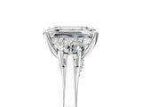 Silver Emerald Cut Diamond Three-Stone Engagement Ring with Prong Setting and Pavé Band_48