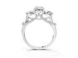 Silver Emerald Cut Diamond Three-Stone Ring with Prong Setting and Pavé Band_10
