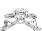 Silver Emerald Cut Diamond Three-Stone Ring with Prong Setting and Pavé Band_11
