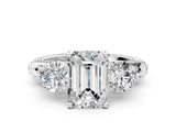 Silver Emerald Cut Diamond Three-Stone Ring with Prong Setting and Pavé Band_55