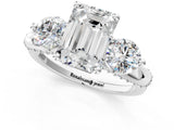 Silver Emerald Cut Diamond Three-Stone Ring with Prong Setting and Pavé Band_56