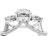 Silver Emerald Cut Diamond Three-Stone Ring with Prong Setting and Pavé Band_59