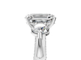 Silver Emerald Cut Diamond Three-Stone Ring with Prong Setting and Pavé Band_60
